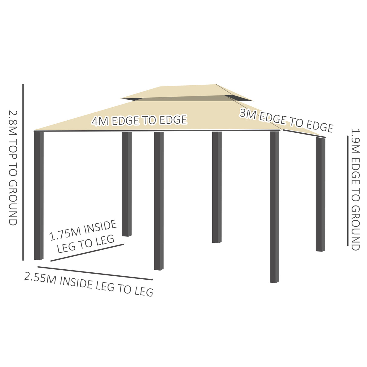 Steel Softtop Gazebo 400cm Width x 300cm Depth With Curtains - Velmora