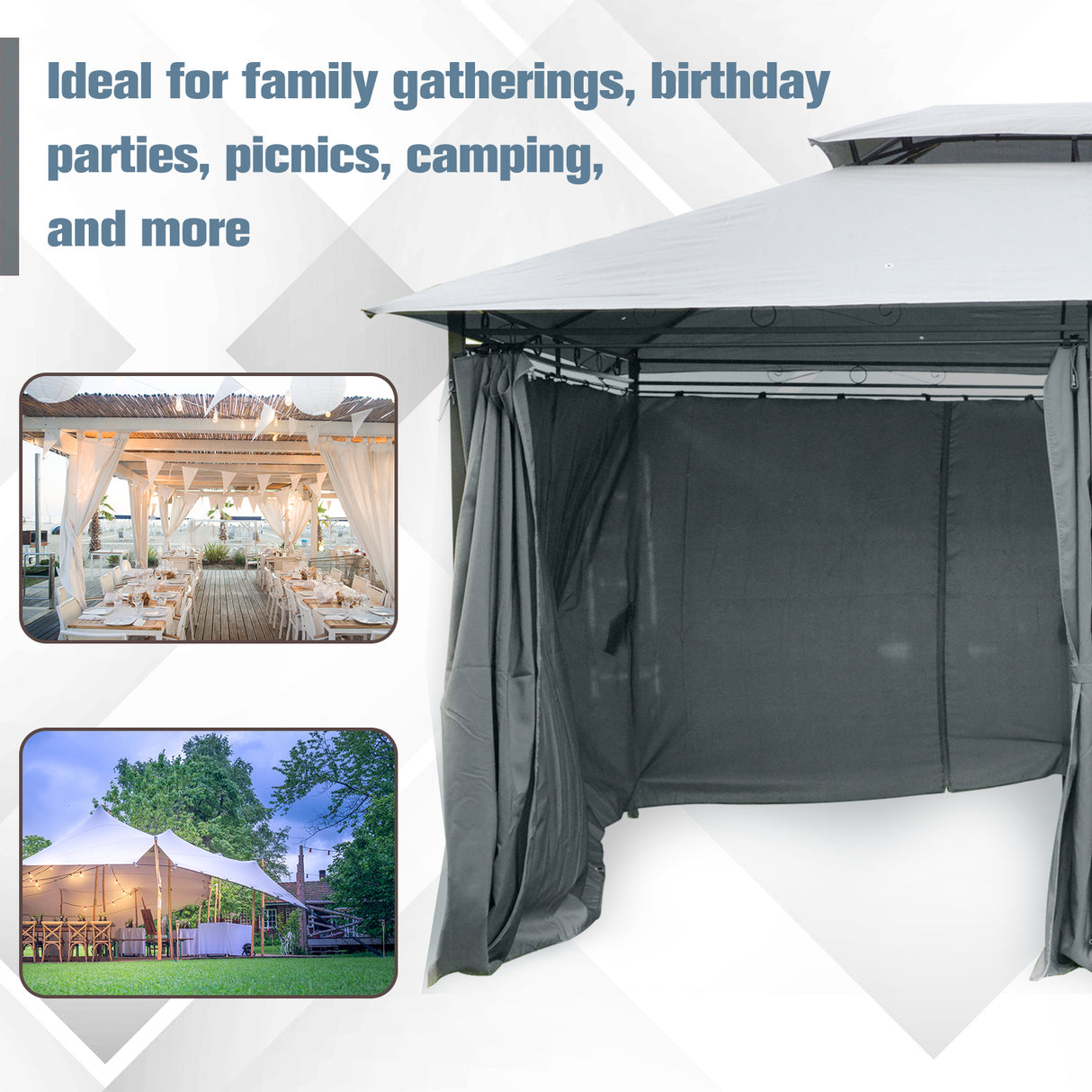 Steel Softtop Gazebo 400cm Width x 300cm Depth With Curtains - Velmora
