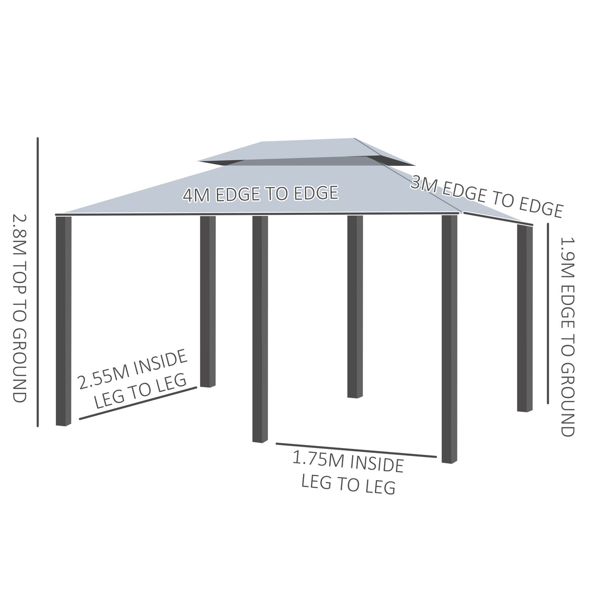 Steel Softtop Gazebo 400cm Width x 300cm Depth With Curtains - Velmora