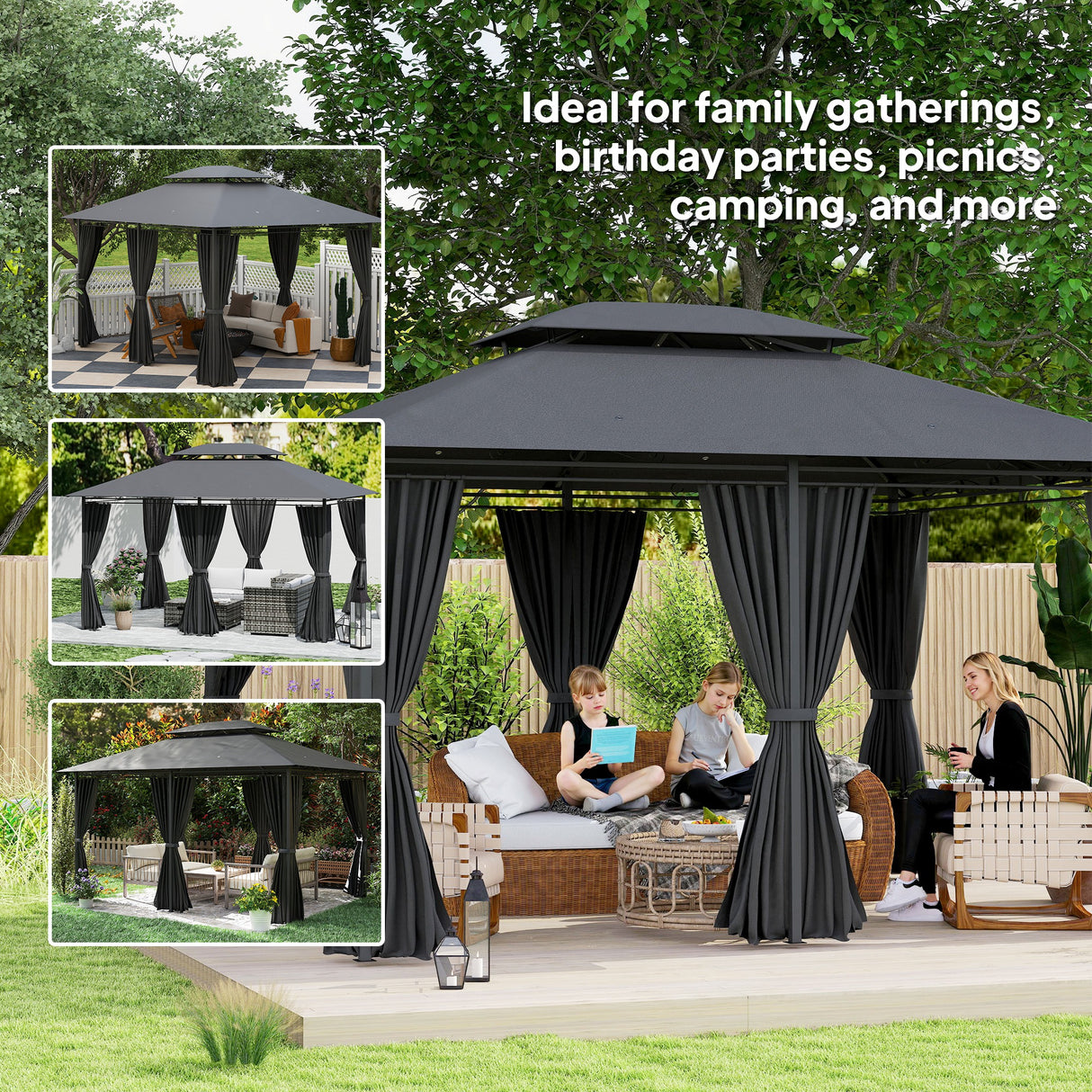 Steel Softtop Gazebo 400cm Width x 300cm Depth With Curtains - Velmora