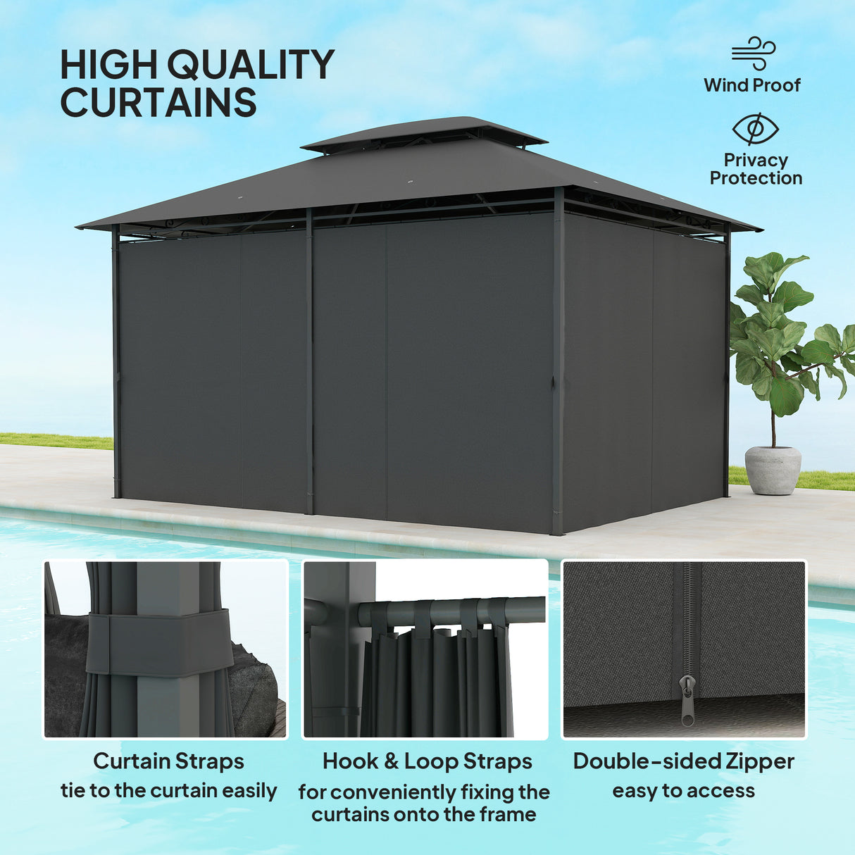 Steel Softtop Gazebo 400cm Width x 300cm Depth With Curtains - Velmora