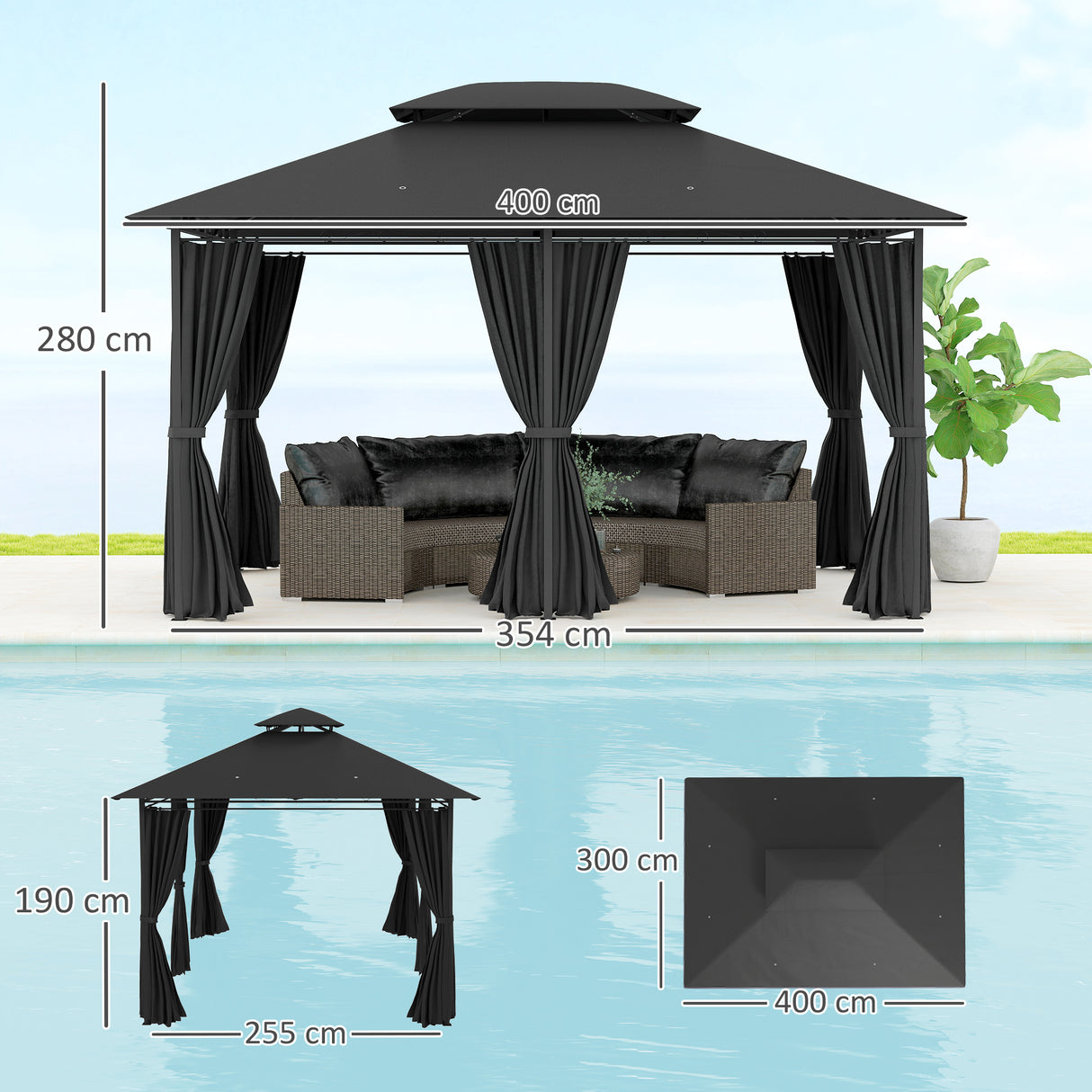 Steel Softtop Gazebo 400cm Width x 300cm Depth With Curtains - Velmora