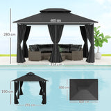 Steel Softtop Gazebo 400cm Width x 300cm Depth With Curtains - Velmora