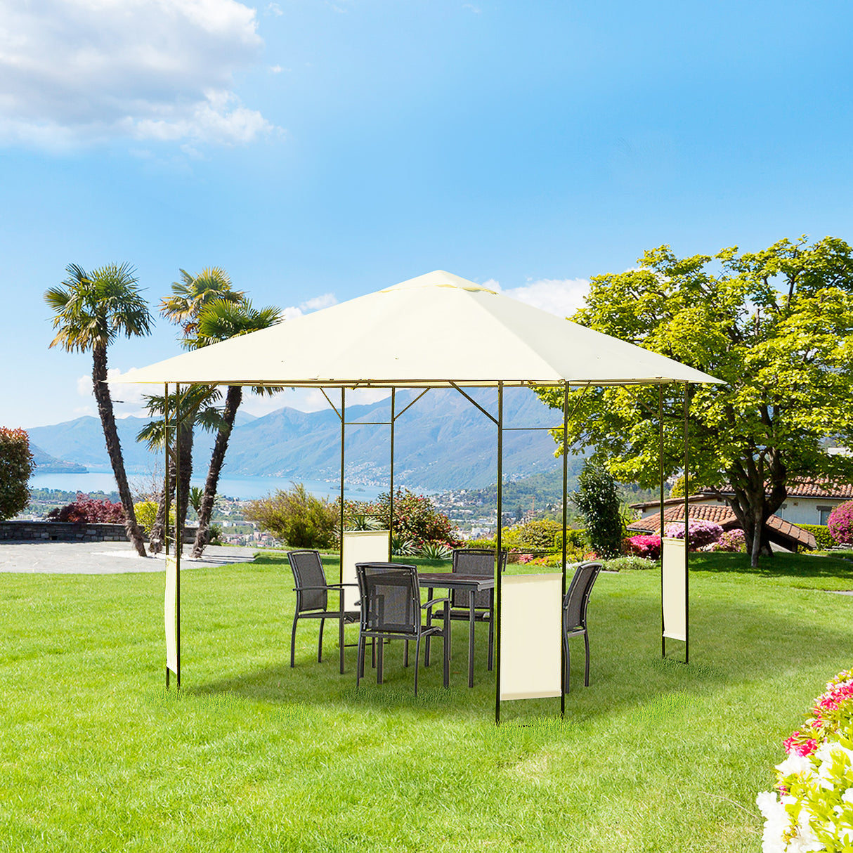 Steel Softtop Gazebo Canopy Awning Tent 297cm Width x 297cm Depth - Velmora