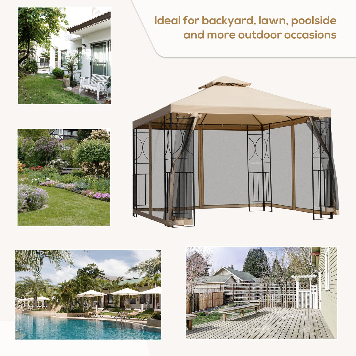 Steel Softtop Gazebo Canopy Shelter 298cm Width x 298cm Depth With Netting - Velmora