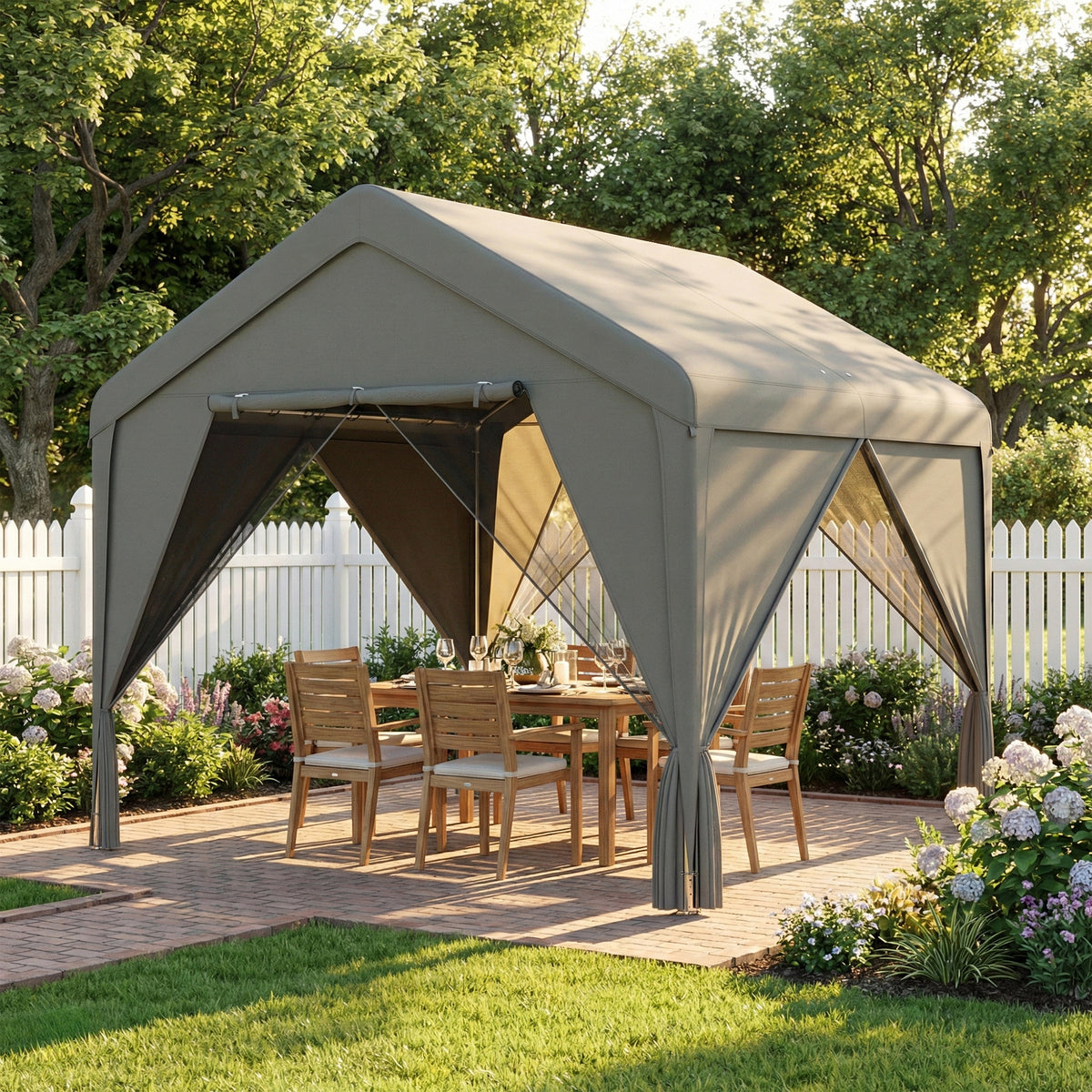 Steel Softtop Gazebo Canopy Shelter 300 x 295cm with Curtains | Cozy ...