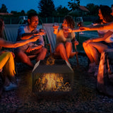 Steel Square Mesh Fire Pit Brazier With Lid And Log Grate for Backyard - Velmora