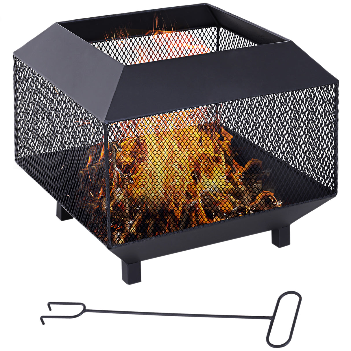 Steel Square Mesh Fire Pit Brazier With Lid And Log Grate for Backyard - Velmora
