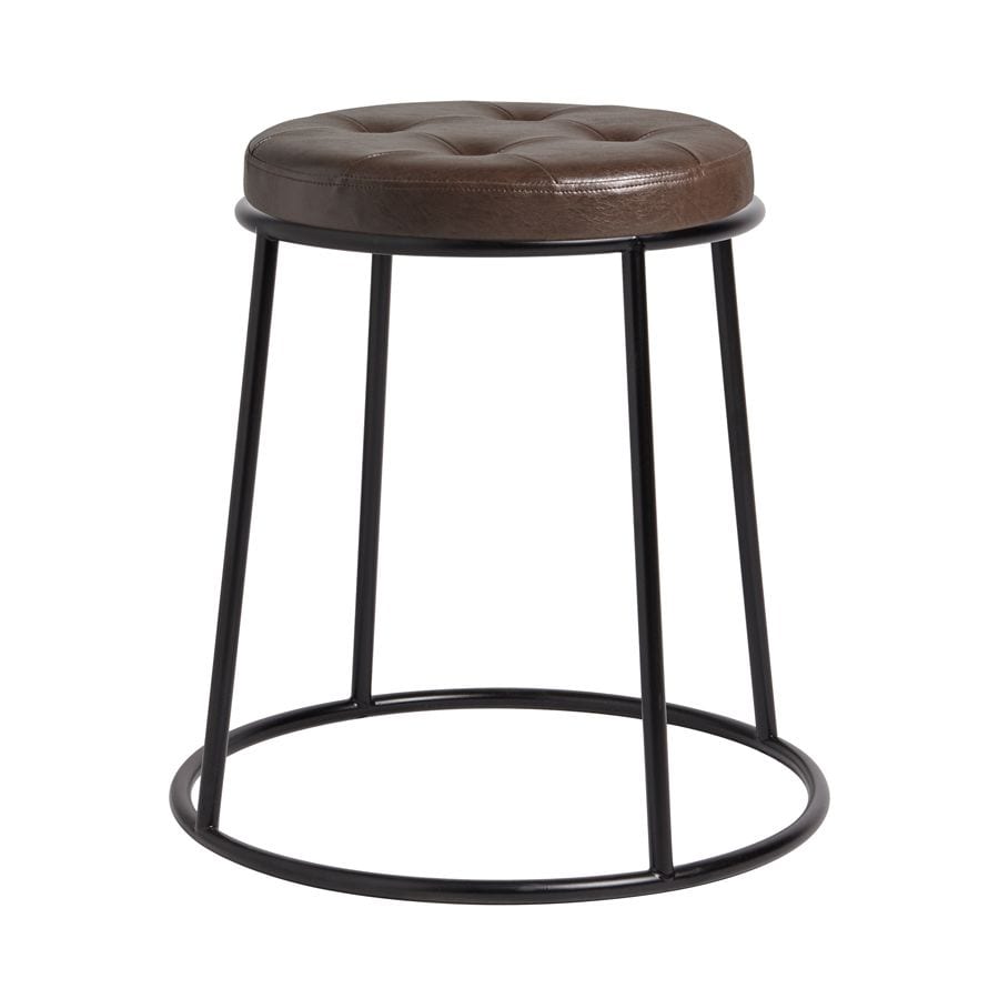 Steel Stool With Faux Leather Seat Pad And Black Metal Frame - Max