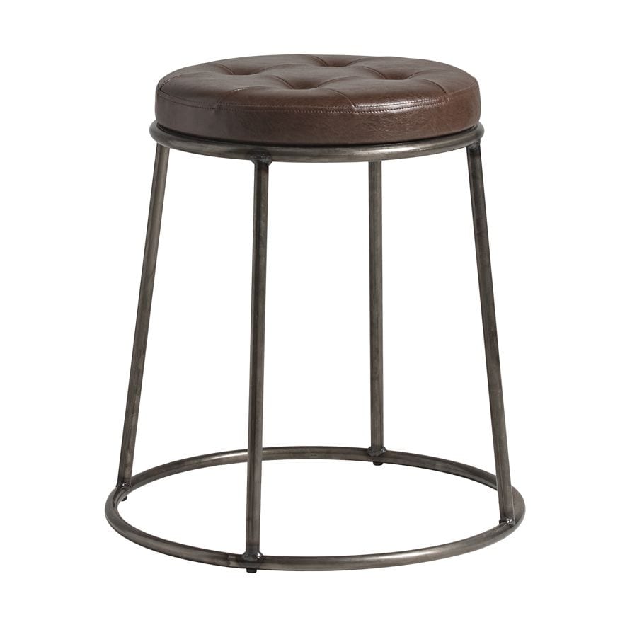 Steel Stool With Faux Leather Seat Pad And Clear Metal Frame - Max