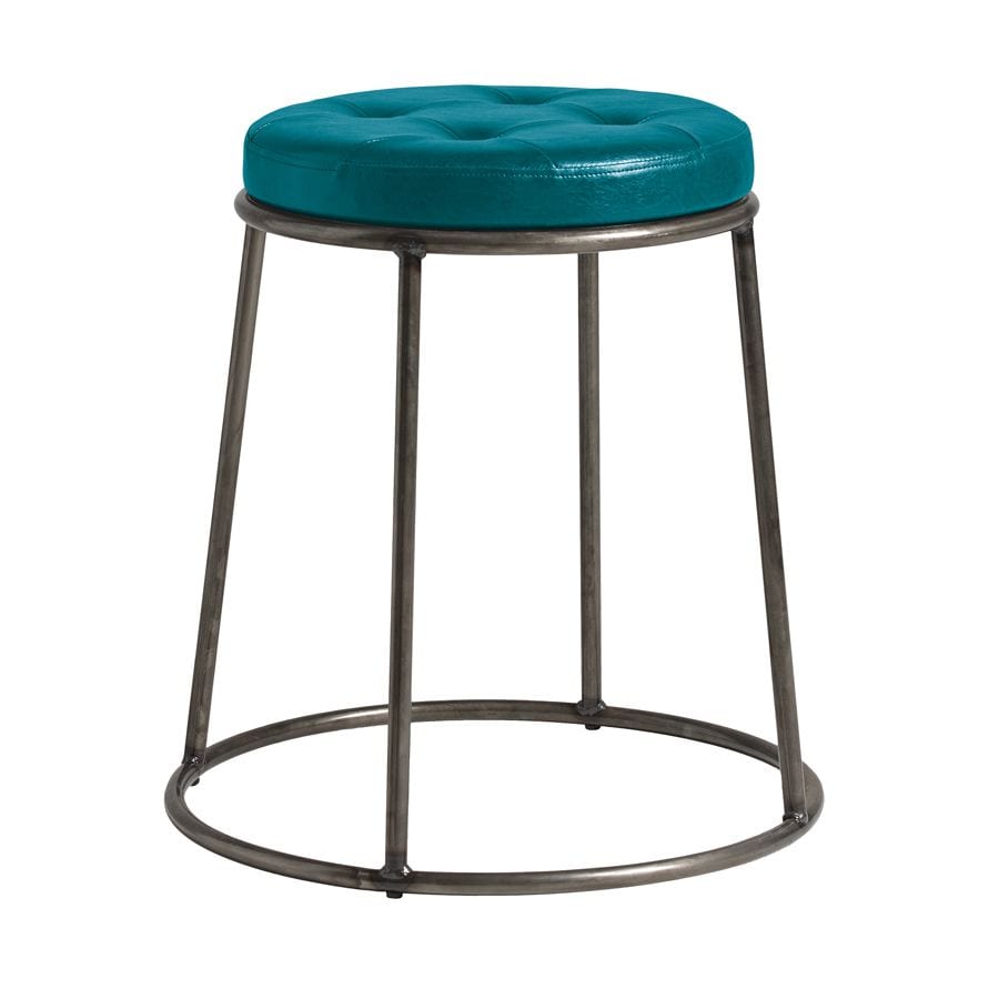 Steel Stool With Faux Leather Seat Pad And Clear Metal Frame - Max