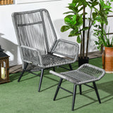 Steel String Rattan Garden Armchair and Footstool With Cushions - Velmora