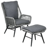 Steel String Rattan Garden Armchair and Footstool With Cushions - Velmora