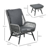 Steel String Rattan Garden Armchair and Footstool With Cushions - Velmora