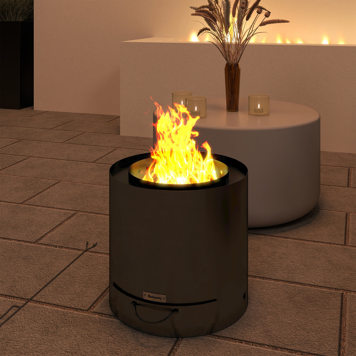 Steel Wood Burning Fire Pit With Fire Poker - Velmora