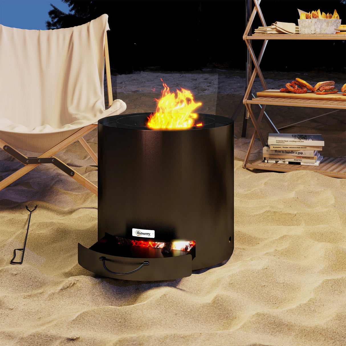 Steel Wood Burning Fire Pit With Fire Poker - Velmora