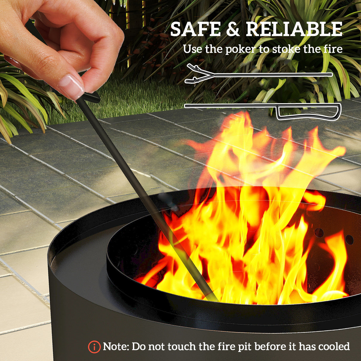Steel Wood Burning Fire Pit With Fire Poker - Velmora