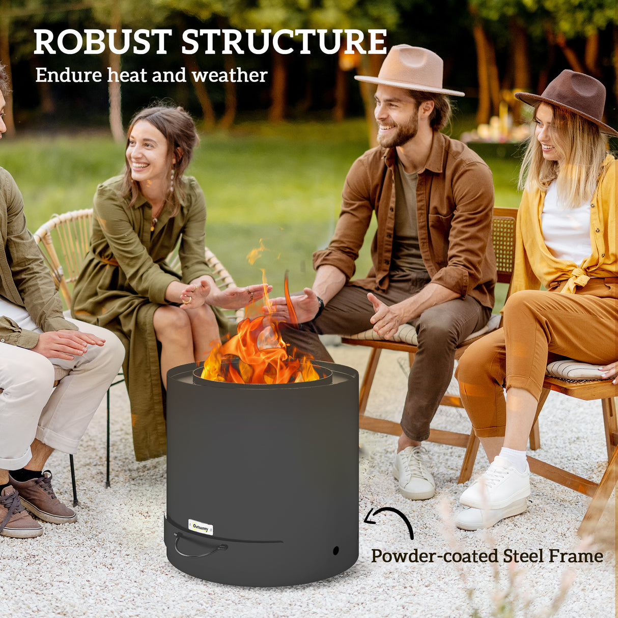 Steel Wood Burning Fire Pit With Fire Poker - Velmora