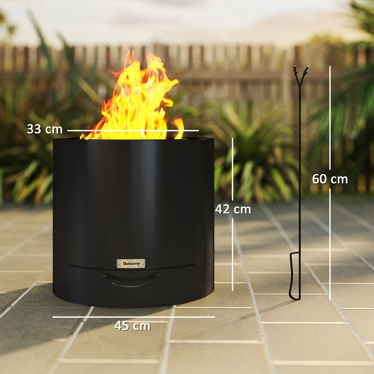 Steel Wood Burning Fire Pit With Fire Poker - Velmora
