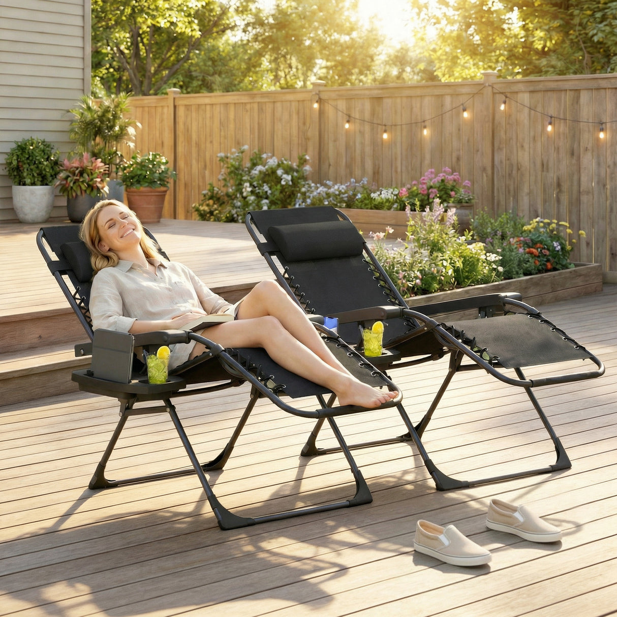 Steel Zero Gravity Folding Garden Sun Lounger in Set of 2 - Velmora