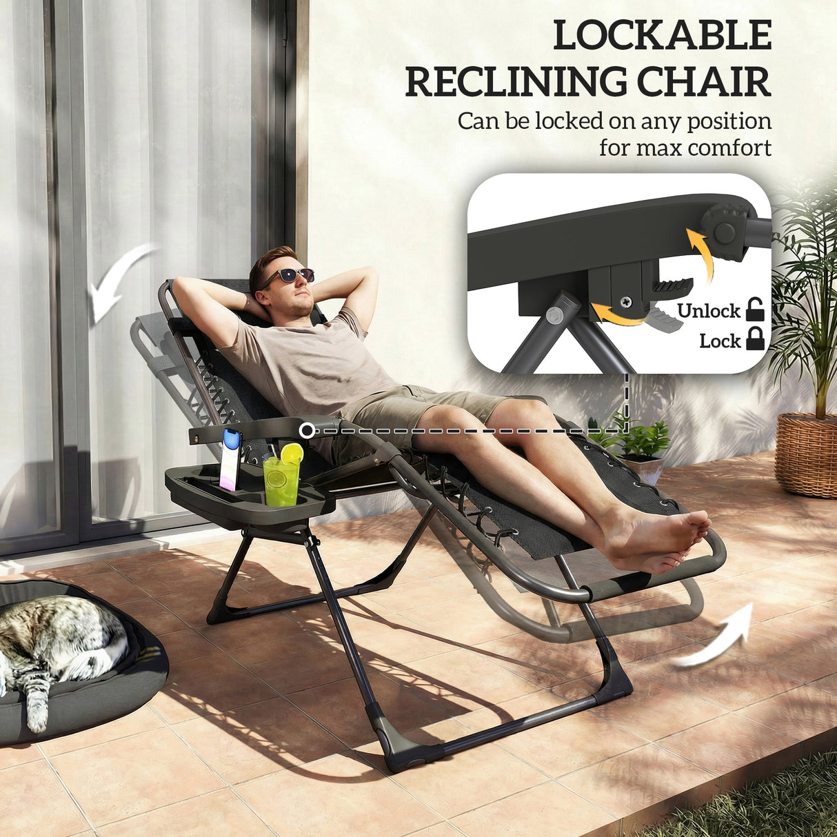 Steel Zero Gravity Folding Garden Sun Lounger in Set of 2 - Velmora