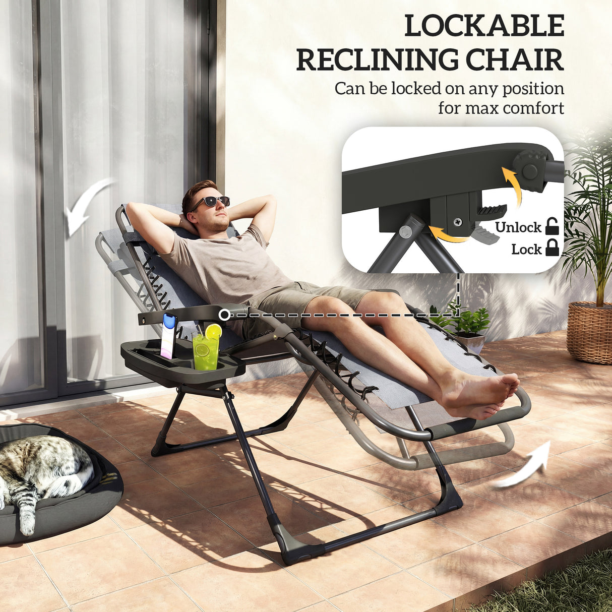 Steel Zero Gravity Folding Garden Sun Lounger in Set of 2 - Velmora