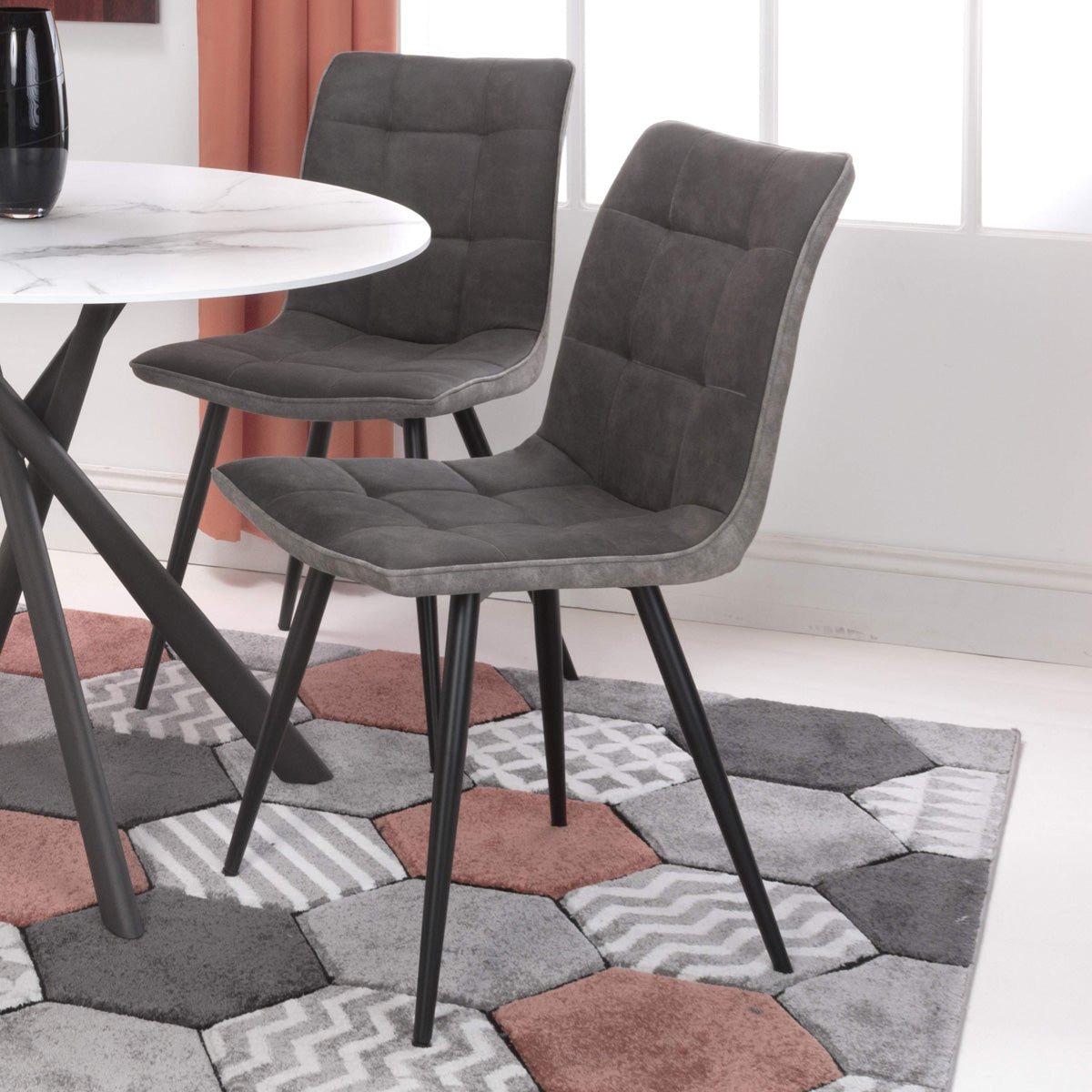 Suede Effect Fabric Dining Chairs in Set Of 2 - Rodeo