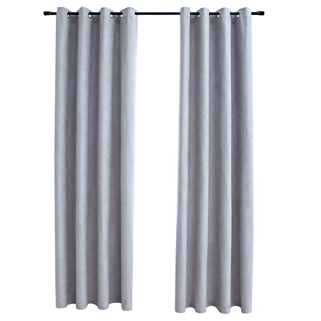 Suede Fabric Blackout Curtains With Metal Rings 245cm High 2 Pieces - Vantage Home