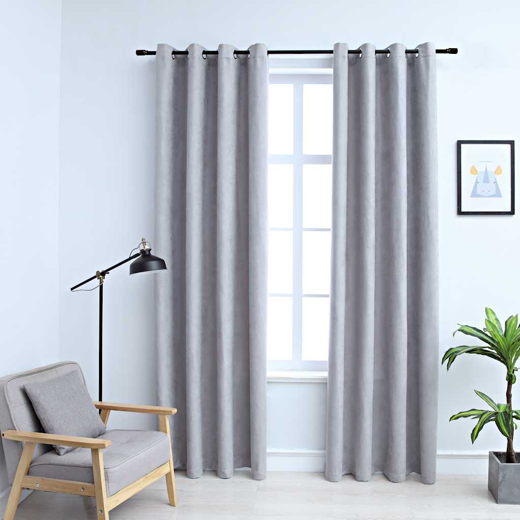 Suede Fabric Blackout Curtains With Metal Rings 245cm High 2 Pieces - Vantage Home