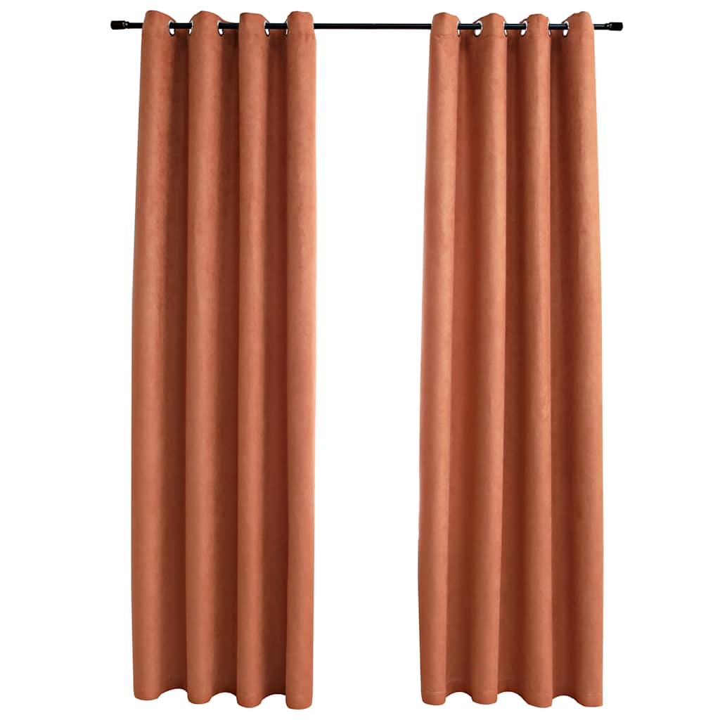 Suede Fabric Blackout Curtains With Metal Rings 245cm High 2 Pieces - Vantage Home