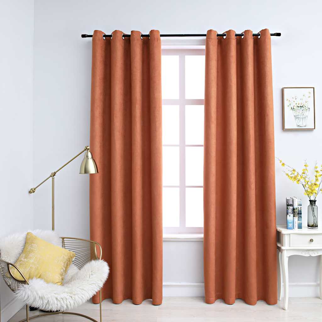 Suede Fabric Blackout Curtains With Metal Rings 245cm High 2 Pieces - Vantage Home