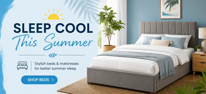 Shop summer beds collection featuring upholstered beds and bedroom furniture for a comfortable night's sleep.