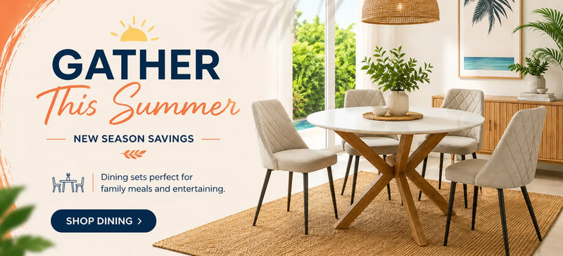 Shop summer dining sets collection featuring modern dining tables and dining chairs for family gatherings.