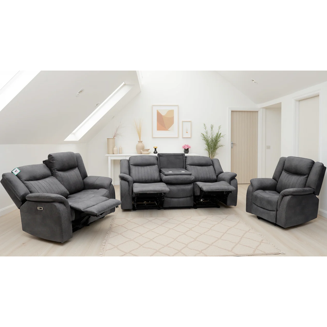 Tech Fabric Electric 3 + 2 + 1 Seater Sofa Set Electric Recliner - Leon