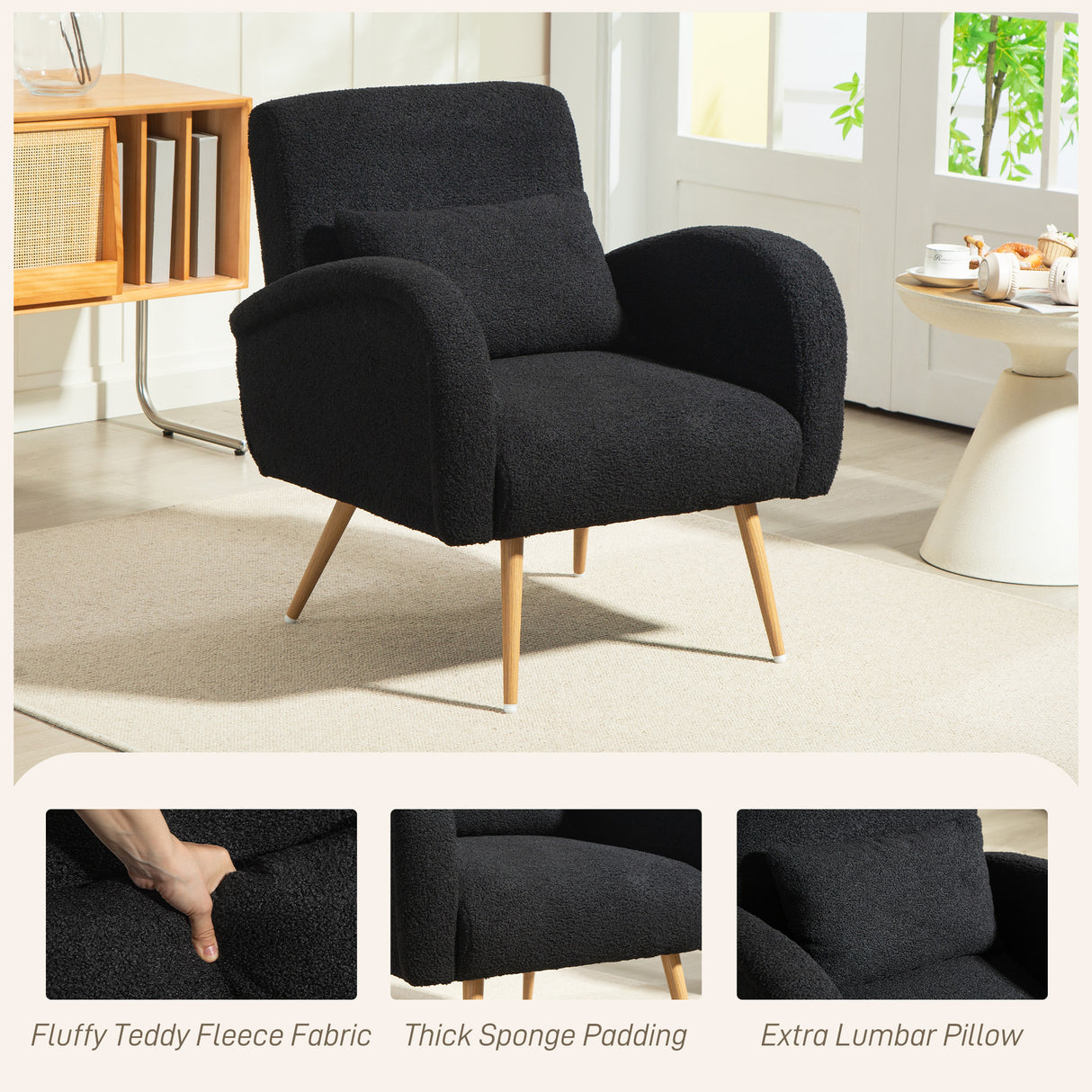 Teddy Fleece Fabric Accent Chair 77cm Wide - Velmora