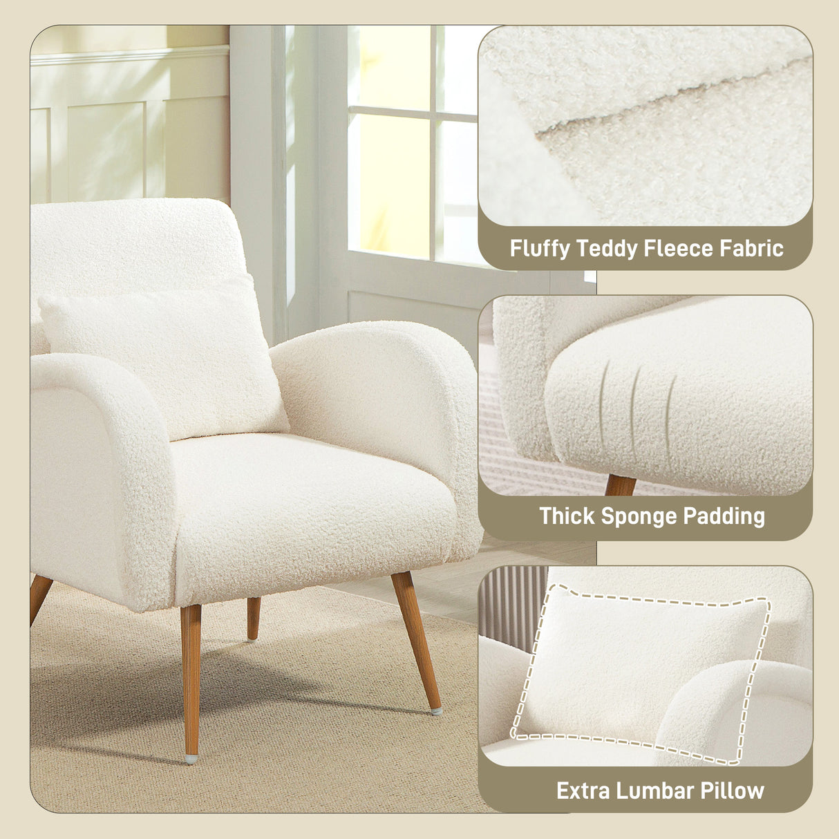 Teddy Fleece Fabric Accent Chair 77cm Wide - Velmora