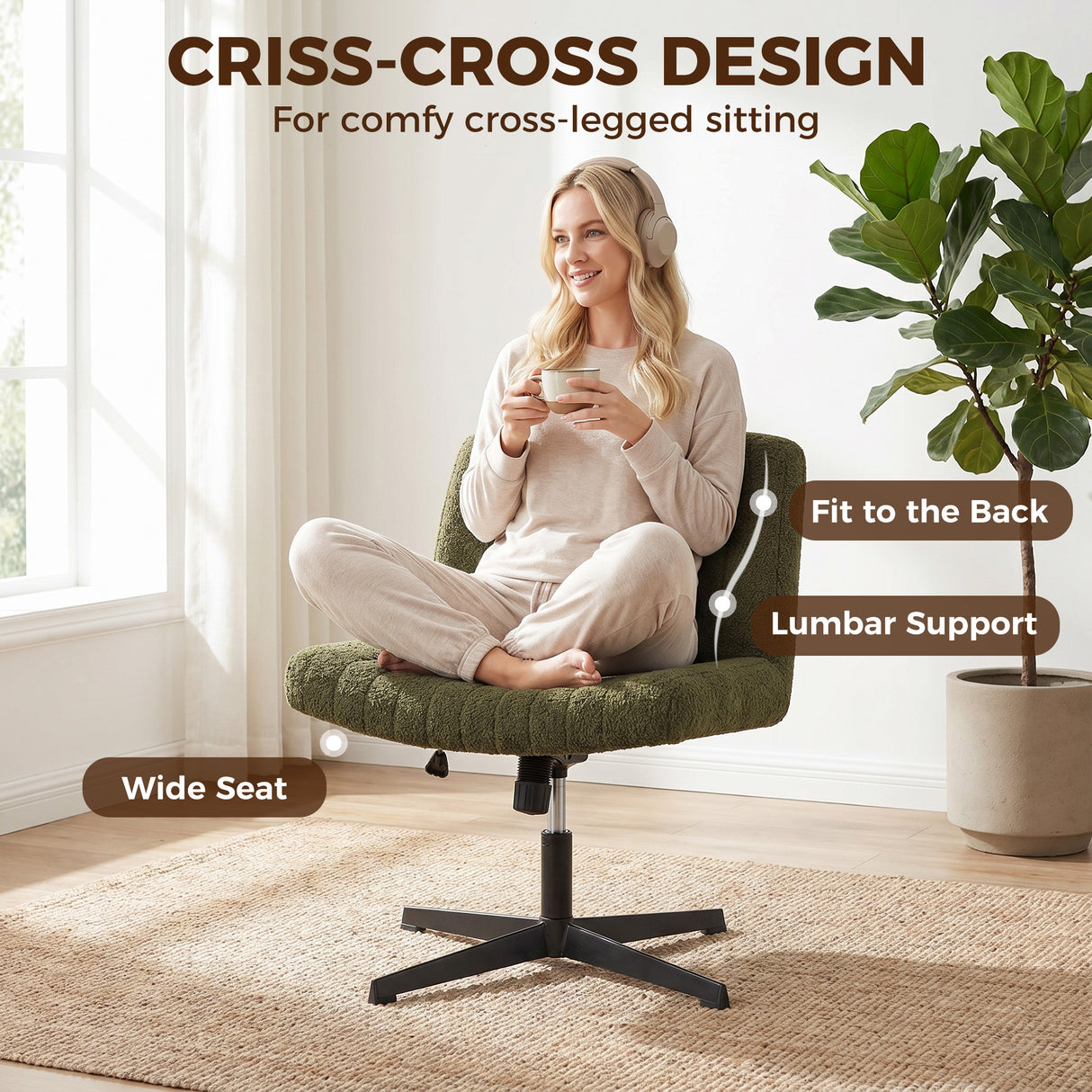 Teddy Fleece Fabric Home And Office Chair 61cm Wide Armless With Criss Cross Legs - Velmora