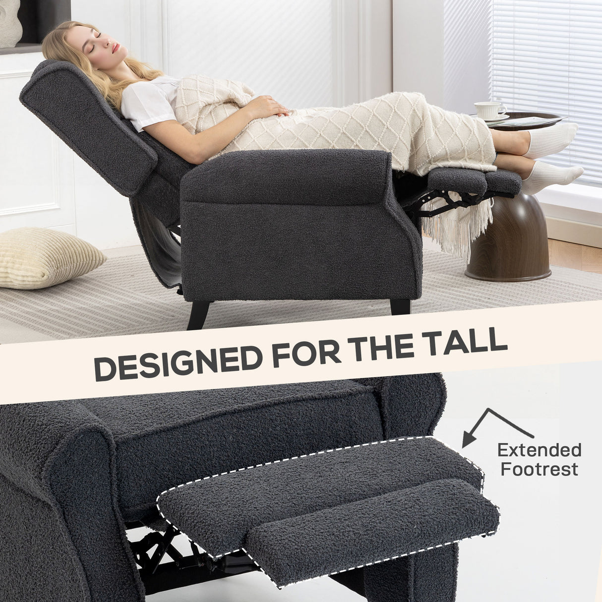 Teddy Fleece Fabric Recliner 74cm Wide With Footrest - Velmora