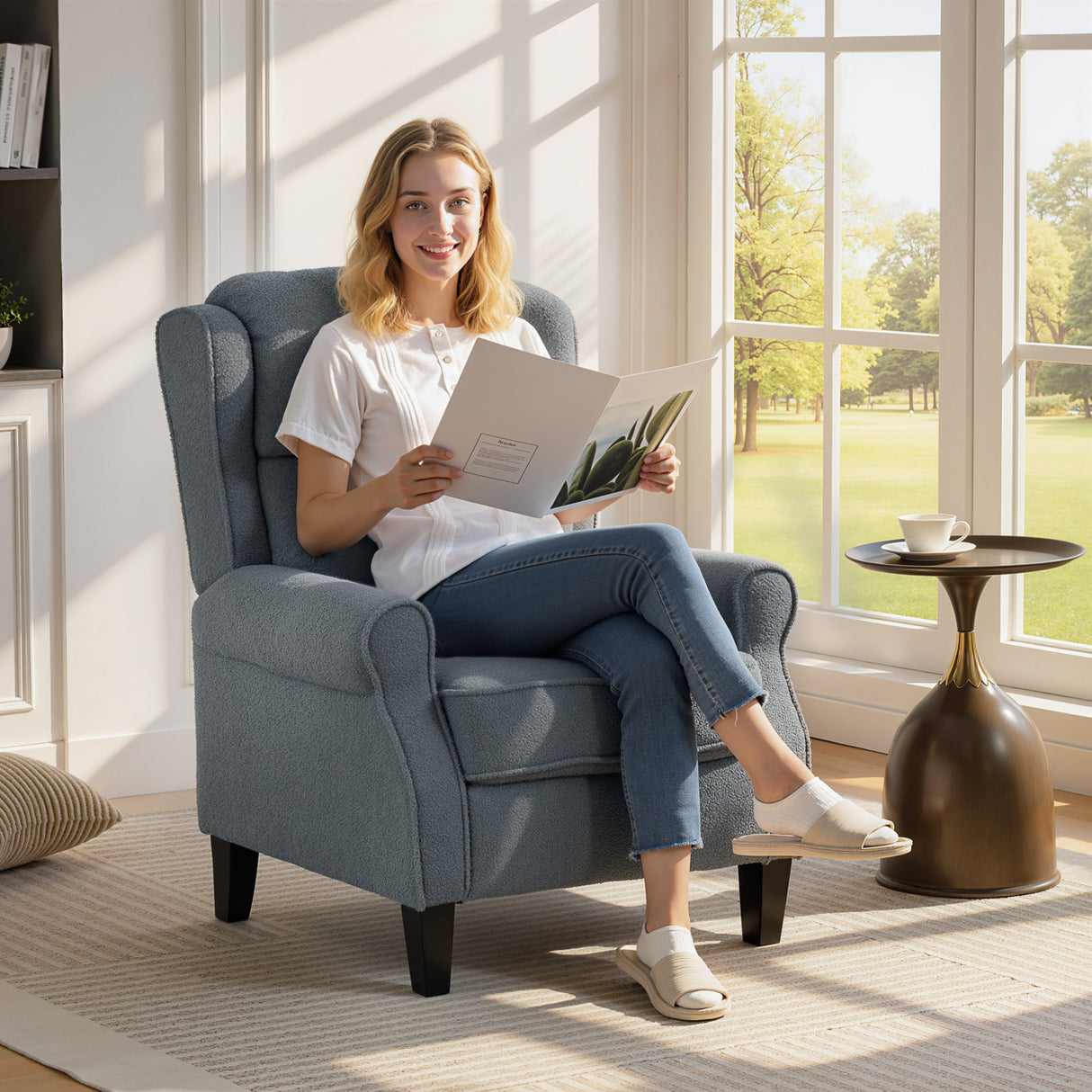 Teddy Fleece Fabric Recliner 74cm Wide With Footrest - Velmora