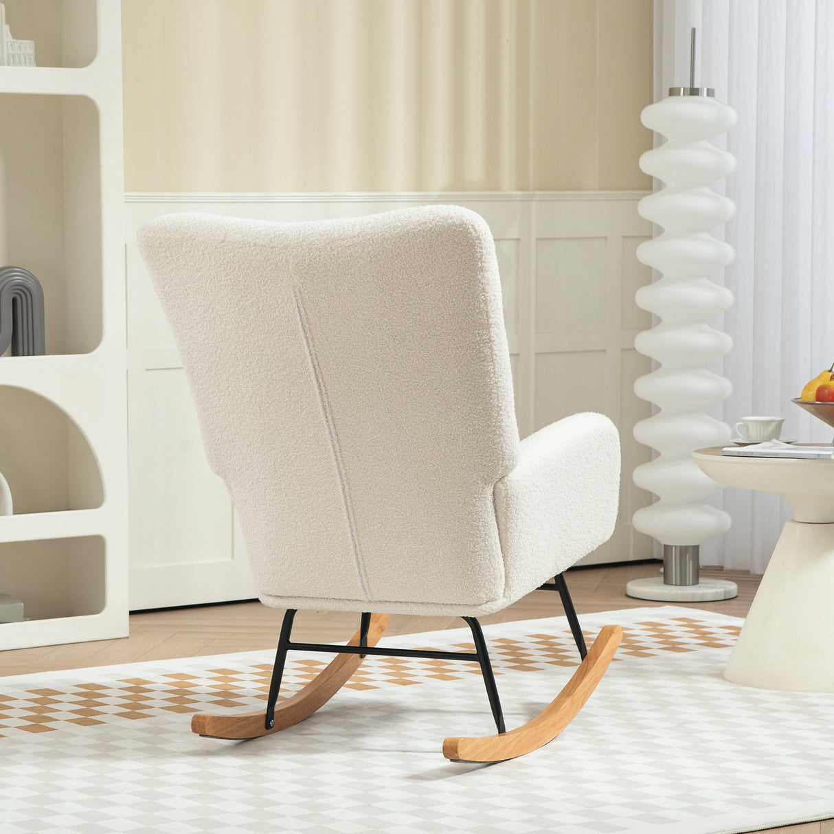 Teddy Fleece Fabric Rocking Chair 70cm Wide - Velmora