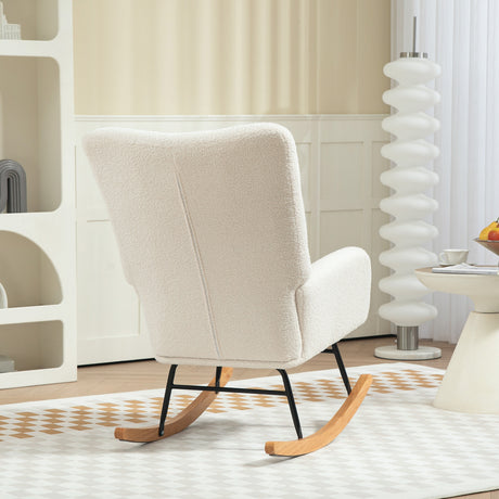Teddy Fleece Fabric Rocking Chair 70cm Wide - Velmora