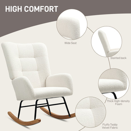Teddy Fleece Fabric Rocking Chair 70cm Wide - Velmora