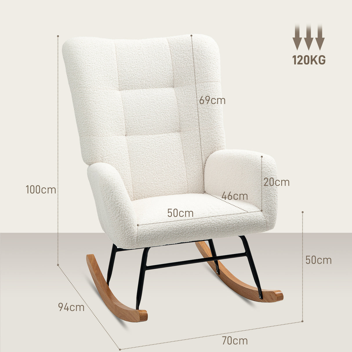 Teddy Fleece Fabric Rocking Chair 70cm Wide - Velmora