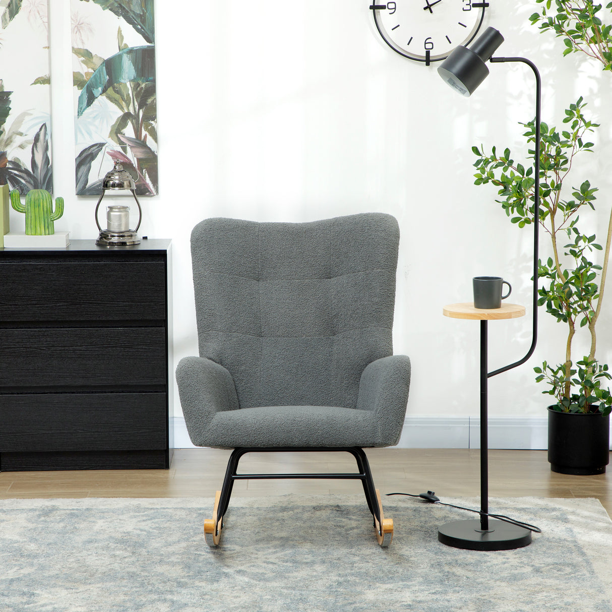 Teddy Fleece Fabric Rocking Chair 70cm Wide - Velmora