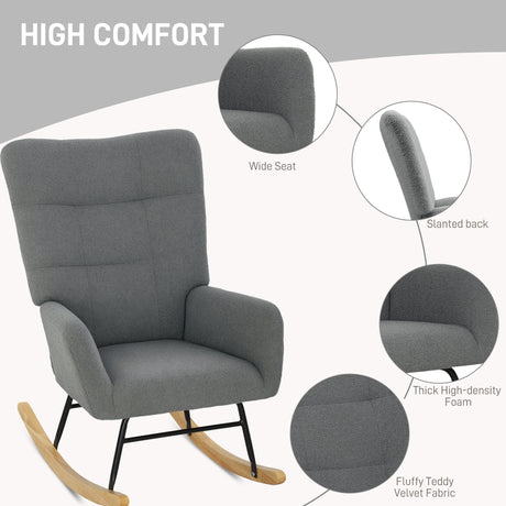 Teddy Fleece Fabric Rocking Chair 70cm Wide - Velmora