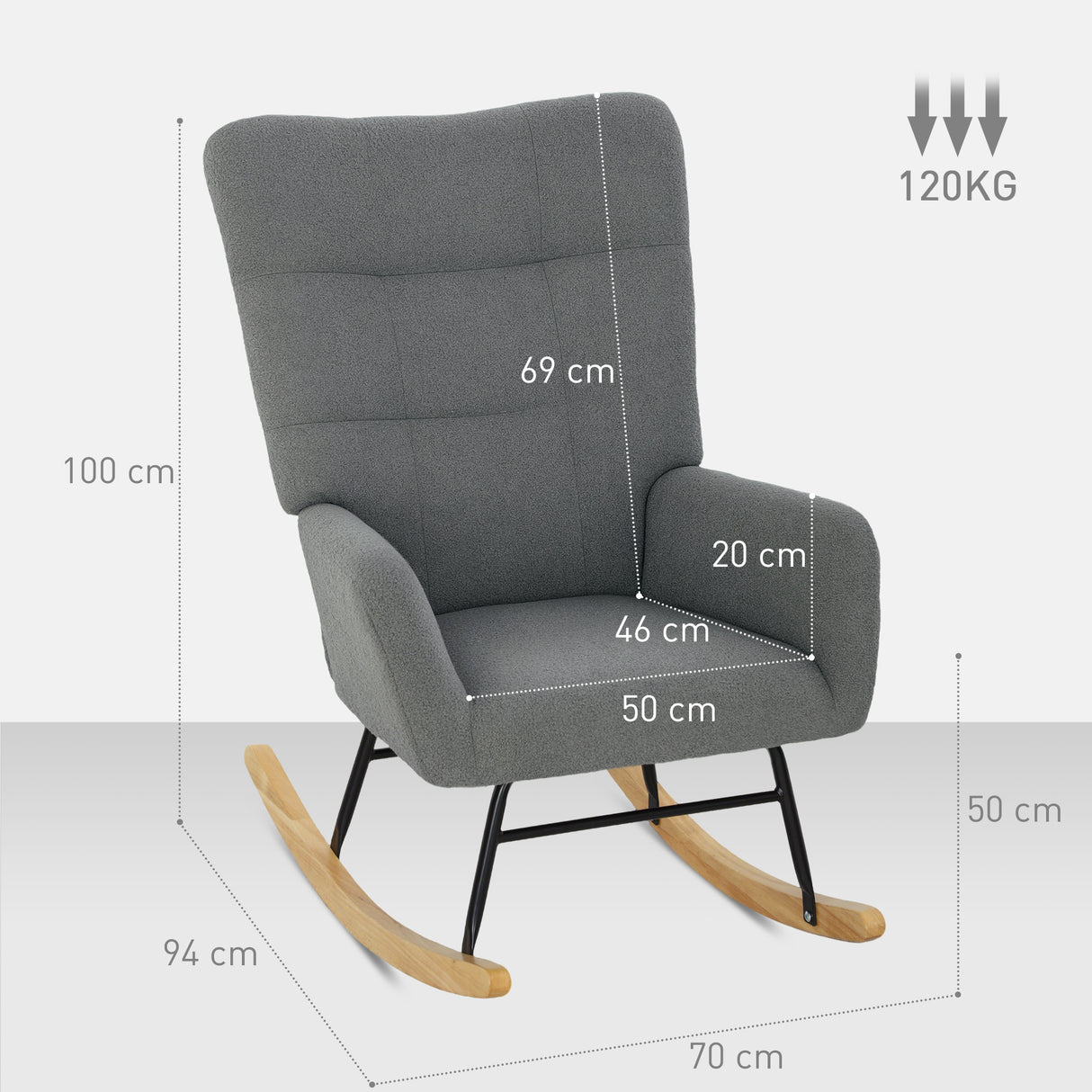 Teddy Fleece Fabric Rocking Chair 70cm Wide - Velmora