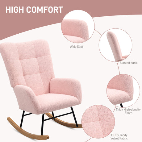Teddy Fleece Fabric Rocking Chair 70cm Wide - Velmora