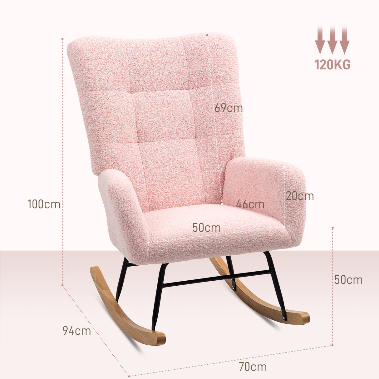 Teddy Fleece Fabric Rocking Chair 70cm Wide - Velmora