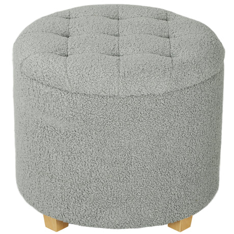 Teddy Fleece Fabric Storage Ottoman 45cm Wide Round - Velmora