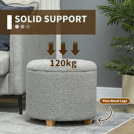 Teddy Fleece Fabric Storage Ottoman 45cm Wide Round - Velmora